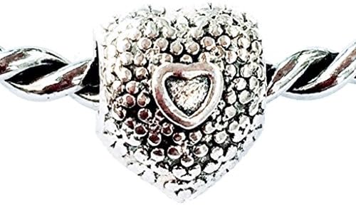 Two Hearts together forever Big Hole Charm Antique Silver Fits Pandora, European Charms Bracelet