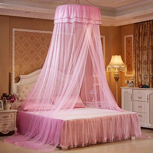 Xshelley Round Double lace Bedspread, Dome-Shaped Bedspread, net Tent, Princess net Height 270 cm, for Quick and Easy Installation of Bedroom Decor, (Pink)