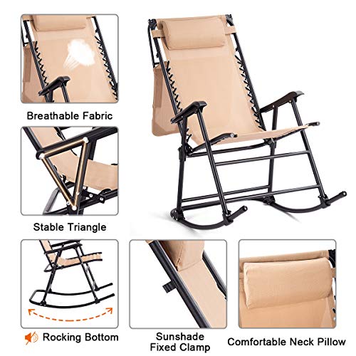 Goplus Folding Rocking Chair w/Shade Canopy, Portable Zero Gravity