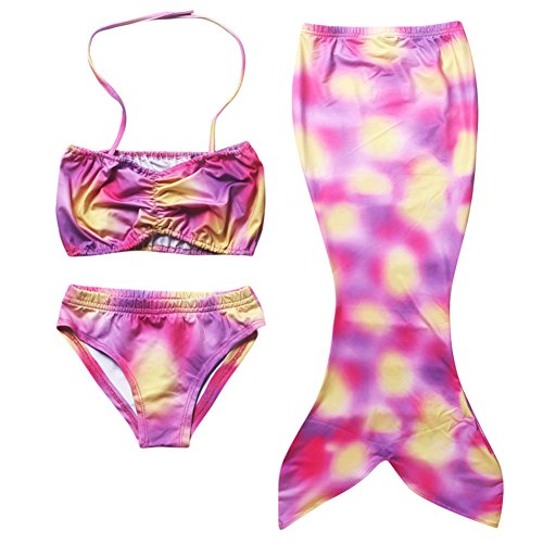 Owone Box Girls 3 Pcs Swimmable Mermaid Tail Bikini Bathing Swimsuit Swimwear