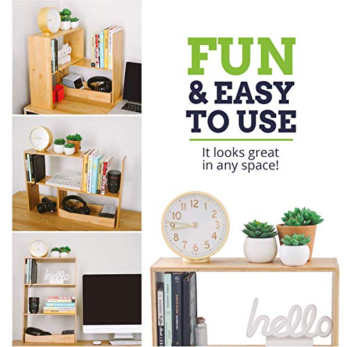 Eco-Kitchenware-Desktop-Shelf-Organizer-Adjustable-Desk-Shelves-for-Desk-Organization-Bamboo-Wood-Desktop-Bookshelf-Ideal-Dorm-Desk-Hutch-and-Counter-Organizer-Kitchen