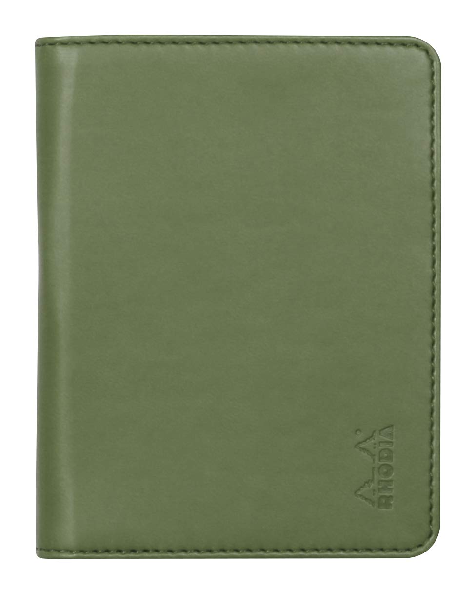 RHODIA 211003C - Rhodiarama Clipboard and Document Holder Booklet N°11 Sage - for Notepads or A7 Size Notebooks (7.4 x 10.5 cm) - Premium Italian Faux Leather - Rhodiarama Collection