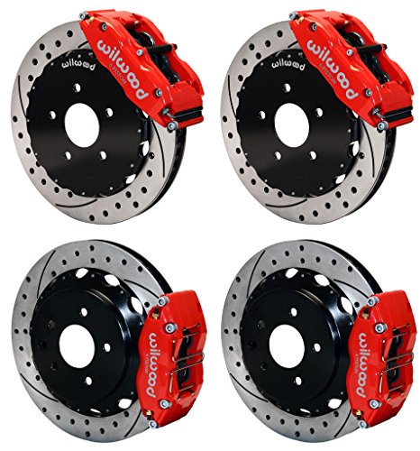 NEW WILWOOD FRONT & REAR DISC BRAKE KIT, 14" FRONT & 13" REAR DRILLED ROTORS, RED SUPERLITE CALIPERS, PADS, BRAKE LINES, FITTINGS, FITS 03-08 NISSAN 350Z & INFINITI G35, 2003 2004 2005 2006 2007 2008