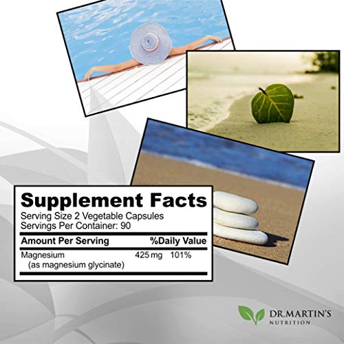 Premium Magnesium Glycinate 425mg 180 Vegan Capsules Helps with Stress Relief, Sleep, Muscle