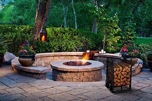 Small Firewood Rack Indoor Outdoor w 4 Tools, Log Rack Fire Wood Holders Storage Carrier by Patio Guarder, Heavy Duty Steel Log Holder with Kindling Holder for Backyard Garden Firepit Fireplace, Black - Thumbnail 6