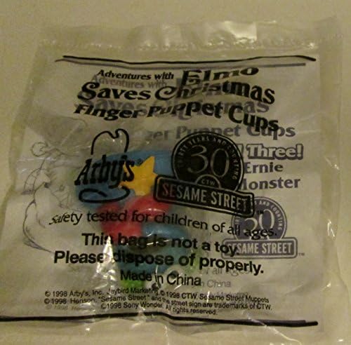 Arby's Kids Meal - Sesame Street Adventures with Elmo Save Christmas "Finger Puppet Cups" - Cookie Monster (1998)