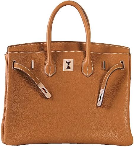 Macton European and American Classic Padlock Genuine Leather Top Handle Handbags Mc-1329 (30CM, Brown)