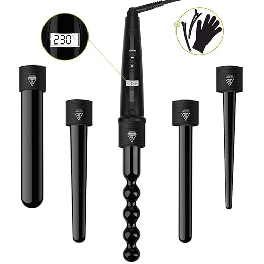 BUDDYGO 5 in 1 Lockenstab Lockenwickler Set Multifunktions Austauschbare Keramikbeschichtung Lockenwickler LCD Anzeige Temper