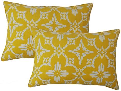 Fantasy Home Outdoor/Indoor Accent Throw Pillow Case, 14"X20", Set of 2 (Spiro Oblong-Mustard)