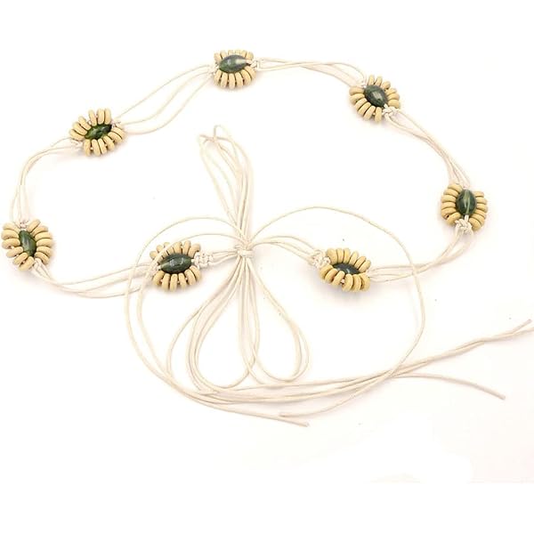 6483 Fashion Bohemian Tassel Braided Belt Crochet Waistband Women\'s Dress White Crochet Belt, Braided Beaded Tie up Tassel Macrame  main image 3