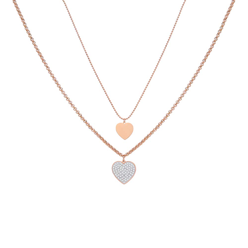 Anti-Allergy Stainless Steel Double-Layer Choker Necklace Love Pendant with Sparkling Crystal Rose Gold Silver Necklace Fashion Jewelry for Women's Birthday Valentine's Day Gift