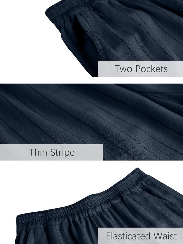 Les umes Women's Summer 7/8 High Waist Linen Pants with Pockets | Comfy Linen Striped Printed Capri Wide Leg Palazzo