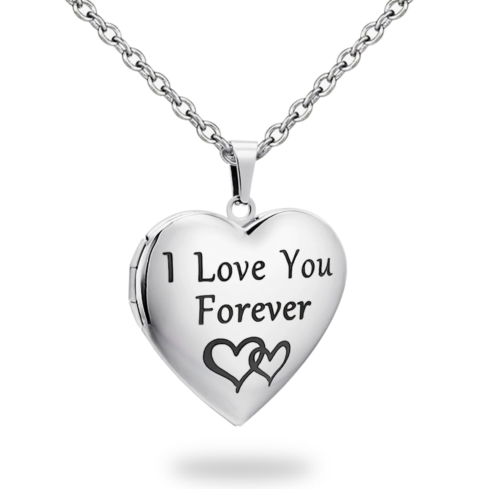 PHOCKSIN I Love You Forever Necklaces for Girls Silver Heart Locket Necklace for Pictures Best Presents on Mothers Day