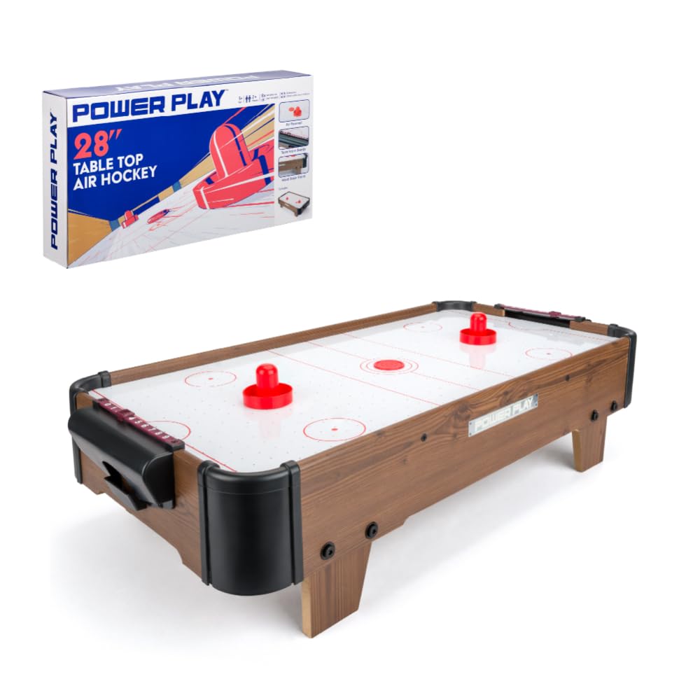 Power Play | Air Hockey Table Game, Wooden Portable Table Toys Game for Kids and Adults, 28inches, Brown
