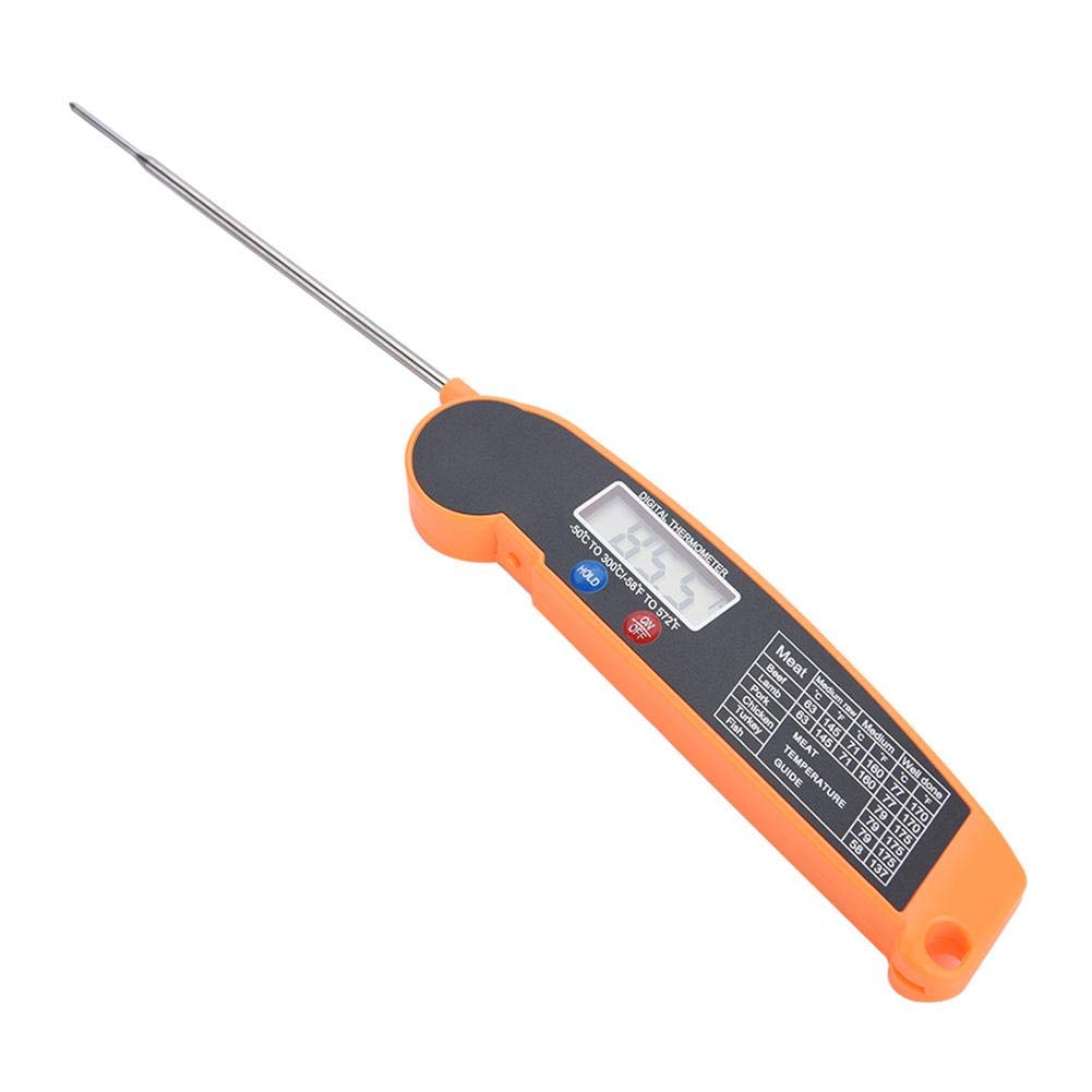 TOPINCN Lcd Digital Food Meat Thermometer With Folding Probe Turkey Fish Beef Taste Selectable Kitchen Cooking BBQ Grill Temp Tester(Orange)