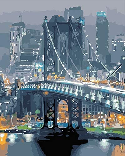 Painting by Numbers kit, Wooden Framed, DIY Oil Painting - The Brooklyn Bridge (16x20 inch.)