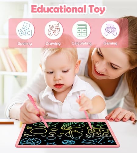Bunte LCD Schreibtafel Kinder 16 Zoll, Maltafel Zaubertafel Digital Zeichnen Writing Tablet Ektronischer Grafiktablet 3-12 jährige mädchen Jungenkinderspielzeug Geschenke (Rosa)