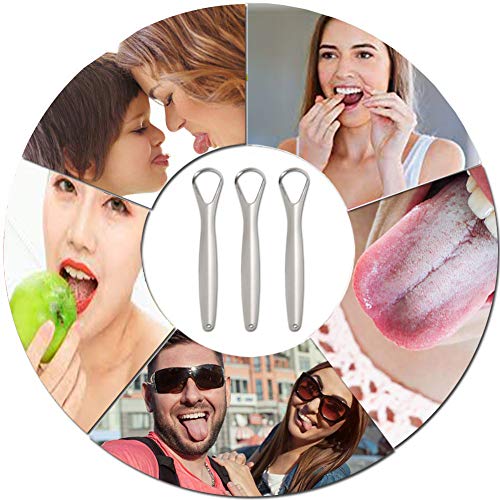 Tongue Scraper Cleaner Surgical Grade Stainless Steel (Pack of 3) - Tongue Cleaner for Adults, Kids, Men & Women - Cure Bad Breath with BPA-Free Metal Tongue Scrapers for Better Dental Hygiene