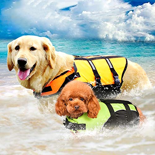 C&L Pet Dog Life Jacket Safety Vest Surfing Swimming Clothes Summer Vacation Oxford Breathable French Bulldog,Yellow,3XL