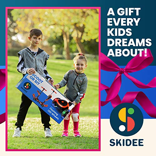 SKIDEE Kick Scooters for Kids Ages 3-5, Adjustable Height Foldable Scooter with Removable Seat, 3 LED Light Wheels, Rear Brake, Wide Standing Board, Suitable Up to 12 Year Old Boys/Girls, Orange
