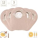 Carbou Two-Piece System Filtered Ostomy Drainable Pouch 12” with Closed End (12pcs +3pcs Barrier),Cut-to-Fit 2 1/4