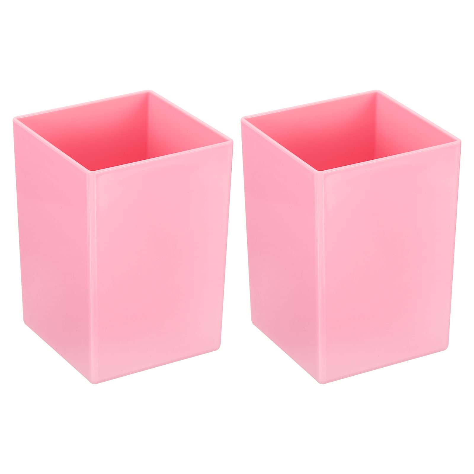 PATIKIL Pencil Holder, 2 Pack Plastic Pen Makeup Brush Holder Cup Storage Square Desktop Organizer Stationery Caddy for Home Office, Pink