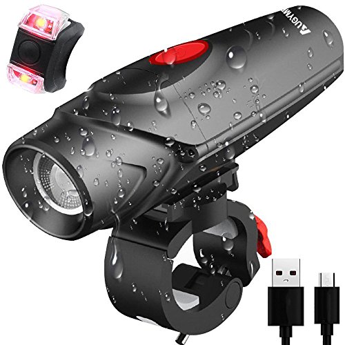 AUGYMER Bike Light, 12 Hours Lighting LED USB Rechargeable Bicycle Light, Waterproof Bike Lights Bicycle Headlights Safety Bike Front Light & Taillight Set for Mountain Road