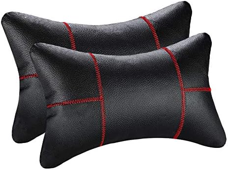 Car Headrest Pillow, 2 Pack Genuine Leather Car Neck Pillow Black Flexible Car Pillow Pain Relief Neck Pillow for Car