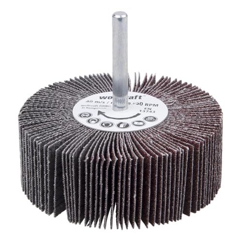 wolfcraft Levigatrice a ventaglio I 2033000 I Grana 60 I ø80x30 mm I Accessorio levigante per trapani I Per legno, metallo e vernice I Accessori per lucidatura