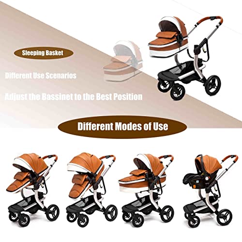 SPAAJ Baby Strollers for Newborns PU Leather Baby Stroller: in - Technical View