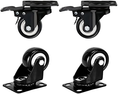 Chokelee 2" Swivel Rubber Heavy Duty Furniture Castors Rollers, PU Non-marking Noiseless Wheels 2 with Brakes and 2 Unlocks Black