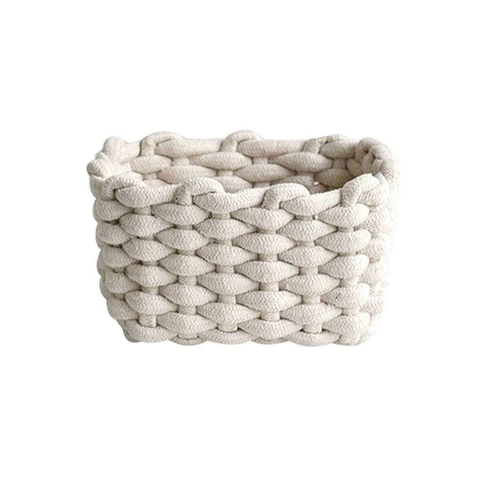 Icegrey Cotton Rope Baskets with Handles, Decorative Natural Rectangle Storage Baskets Organizers for Nursery, Baby Room, Bedroom, Living Room White Small