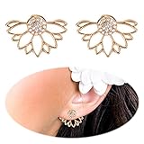 Lotus Studs Ear Crawler Earrings Cuff Climber Ear Wrap Pin Vine Pierced Charms Rhinestone Clip On Jewelry Golden Plated