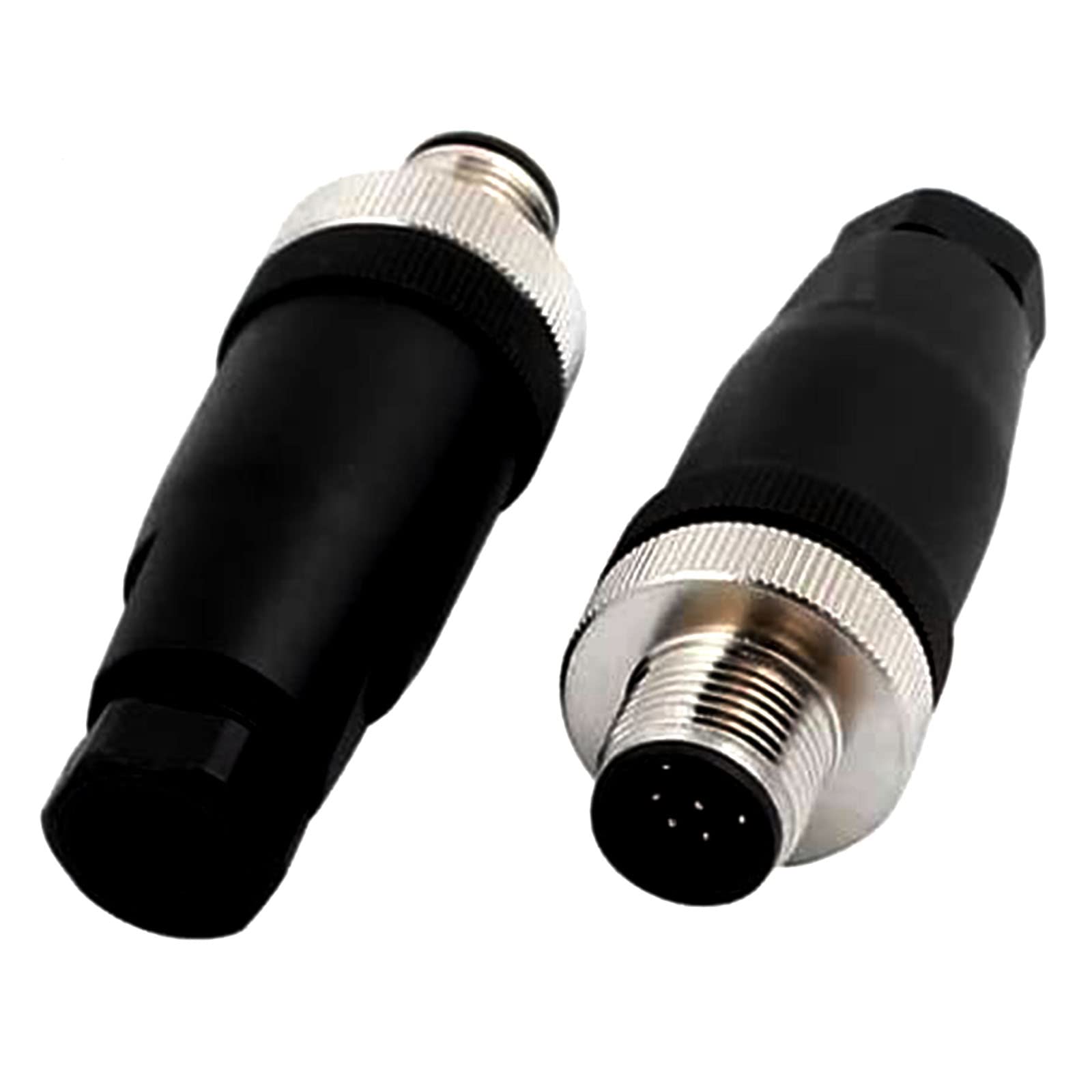 Elecbee 2PCS M12 8-Pin Connector Plug, 12 mm Sensor Cable A-Code Thread Lock M12 Aviation Industrial Round IP67 Waterproof Unshielded Field Installable Cable Connector (Male)