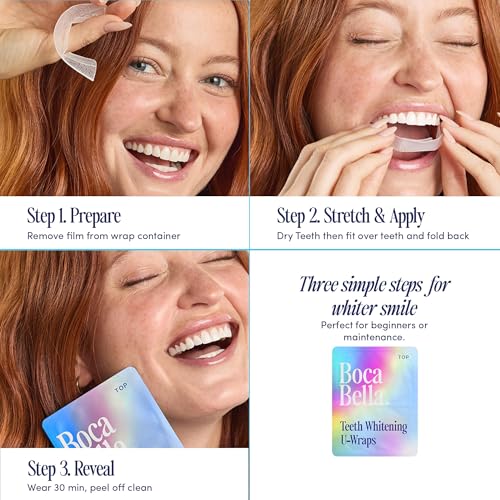 BocaBella Teeth Whitening Trays U-Wraps - 15% Hydrogen Peroxide Whitening Strips & Tray Alternative - Nano-Hydroxyapatite Enamel Safe - 10 Treatments - Up to 23 Shades Whiter - No Harsh Sensitivity