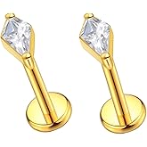 G23 Titanium 16g 18g 20g Flat Back Studs Earrings | F136 Implant Grade Titanium Press Fit Threadless Push in Labret Cartilage Helix Lip Monroe Tragus Conch Piercing Jewelry