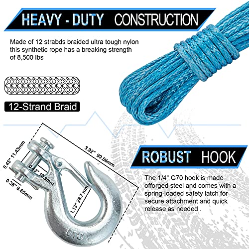 TYT 1/4" x 50ft Synthetic Winch Rope, 8500LB Winch Line Cable Nylon Rope with Protecting Sleeve and Rubber Stopper, 12 Strands Winch Rope with Hook, Sheath and Fairlead for 4WD ATV UTV SUV - Image 3