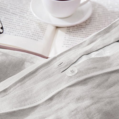 Lausonhouse Linen Duvet Cover Set,100% French Linen Duvet Cover Set,Luxurious 3 Pieces Bedding Set - King - Gray