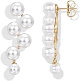 PAVOI 14K Gold Plated Pearl Drop Earrings for Women - 925 Sterling Silver Posts Large Dangle Pearl Wedding Earrings for Brides & Bridesmaids - Linear Statement Bridal Jewelry Gifts