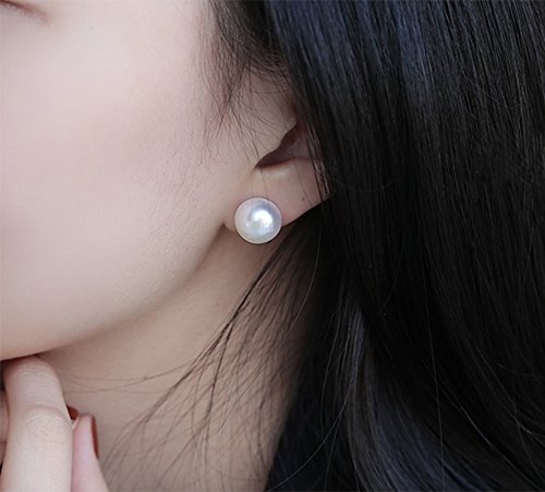 925 Sterling Silver 11-11.5mm White Freshwater Cultured Button Pearl Stud Earrings