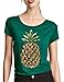 HaoDuoYi Womens Sequin Embroidery Pineapple Print Short Sleeve Slim T-Shirt Tops(XXL,Regular) Green