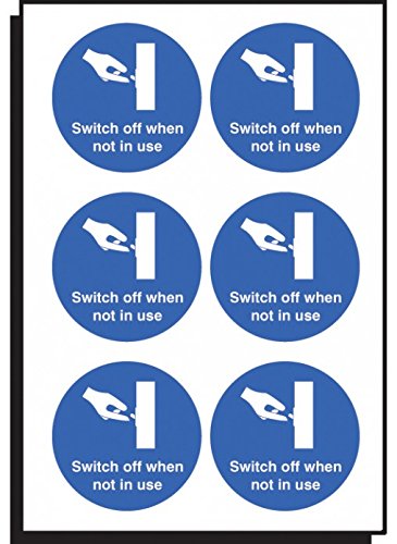Caledonia Signs 51653 "Switch off when not in use" Sign, 65 mm Diameter (Pack of 6)