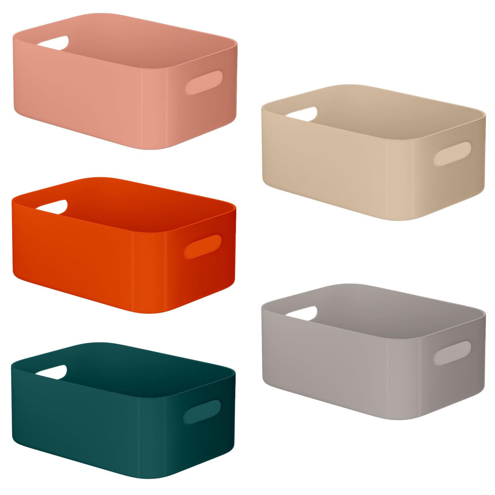W&H 5 PCS Plastic Storage Baskets, Medium Storage Boxes with Handle, Rectangular Home & Kitchen Organiser, Plastic Baskets for Bathroom, Shelves, Office and School - 25×17×10cm (Colorful) — image 1