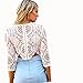 Froomer Women Sexy Lace Hollow Crop Tops Long Sleeve Zipper Blouse White L