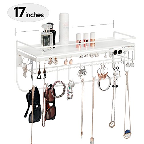 JackCubeDesign Wall Mounted classic White Iron Designer made Cosmetics Storage Shelf w/ Necklace Jewelry Organizer Shelf Earrings Holder â€“ :MK238B