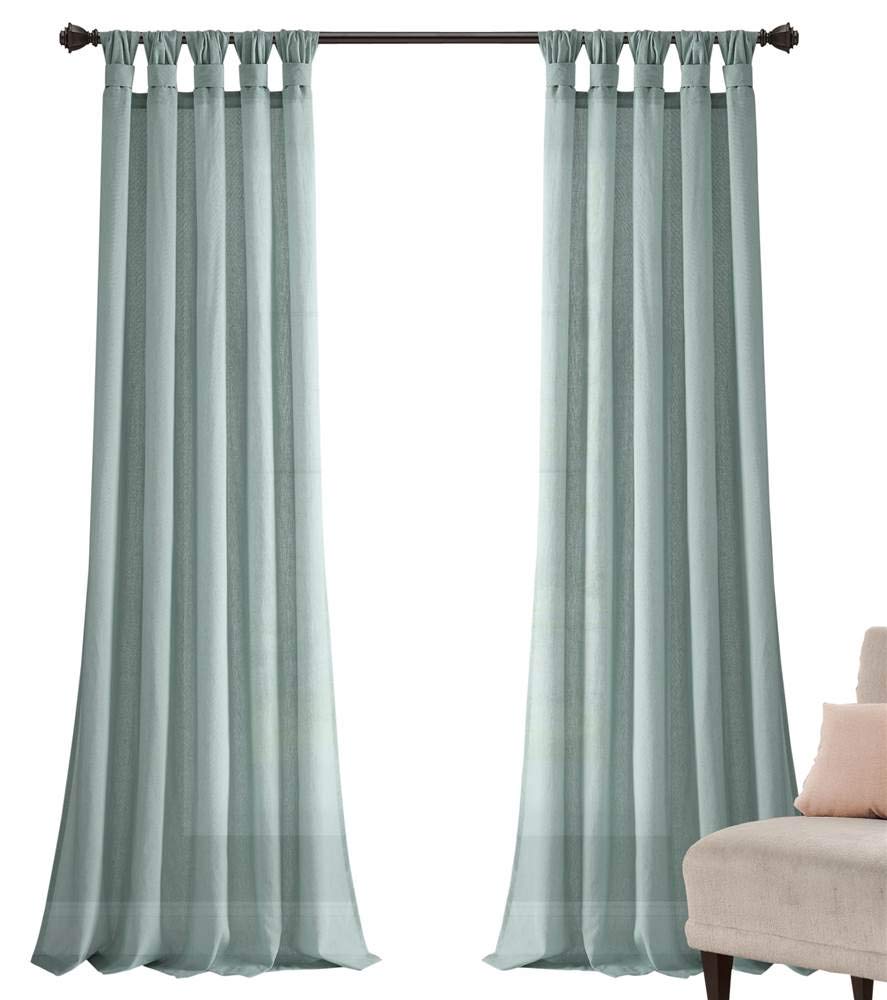 Lush Decor Burlap Knotted Tab Top Window Curtain Panel Pair, 84" x 45", Blue