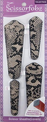 Scissors sheaths by SCISSORFOBZ with ScissorGripper -Value Pack-4 Sizes- Designer Scissor Covers Holders for Embroidery Sewing Quilting - Quilters sewers Gift - Python/Snake Skin Design. S-20