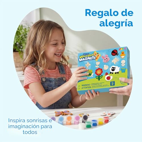JOYIN 12 Pieces Fantasy Wooden Magnets Set, Craft Set for Kids Ages 3-12, Painting Set with Wooden Magnets for Painting, Birthday Gifts