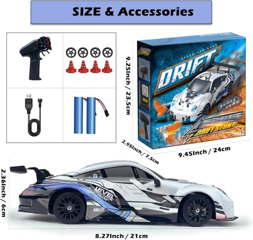Last page® RC Drift Car 2.4GHz 1:24 Scale 4WD High Speed Remote Control Cars Vehicle with LED Lights Two Batteries and Drifting Tires Racing Sport Toy Cars for Adults Boys Girls Kids (Blue sports car)