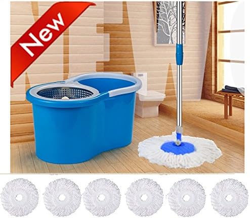 PEony Easy Magic Floor Mop 360 Degree PVC Bucket with 6 Micro Fiber Refills and Wheels (Random Colour)